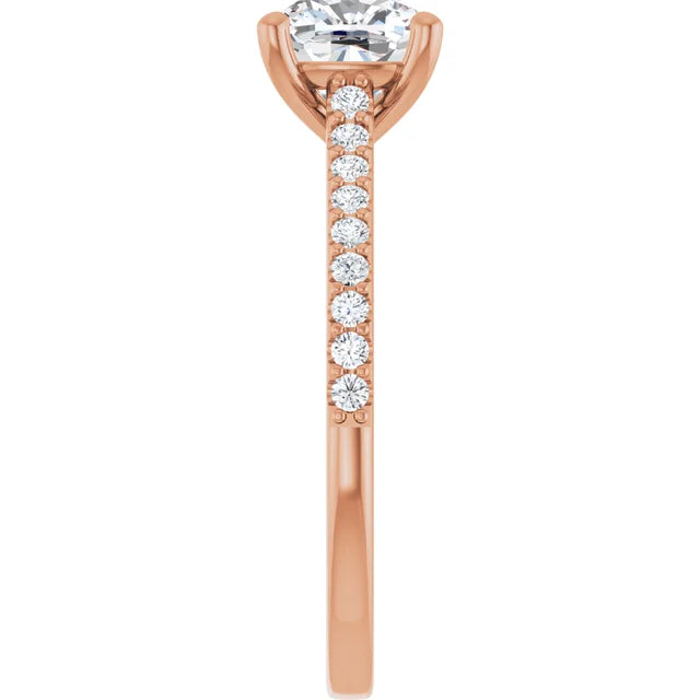 Cushion Rose Gold Pave Style Moissanite Engagement Ring