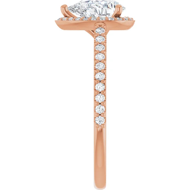 Pear Rose Gold Halo Moissanite Engagement Ring