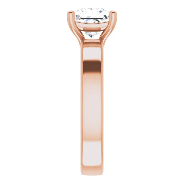 Princess Rose Gold Wide Band Solitaire Moissanite Engagement Ring