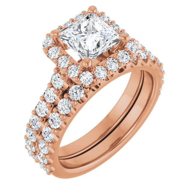 Princess Rose Gold Halo Moissanite Engagement Ring