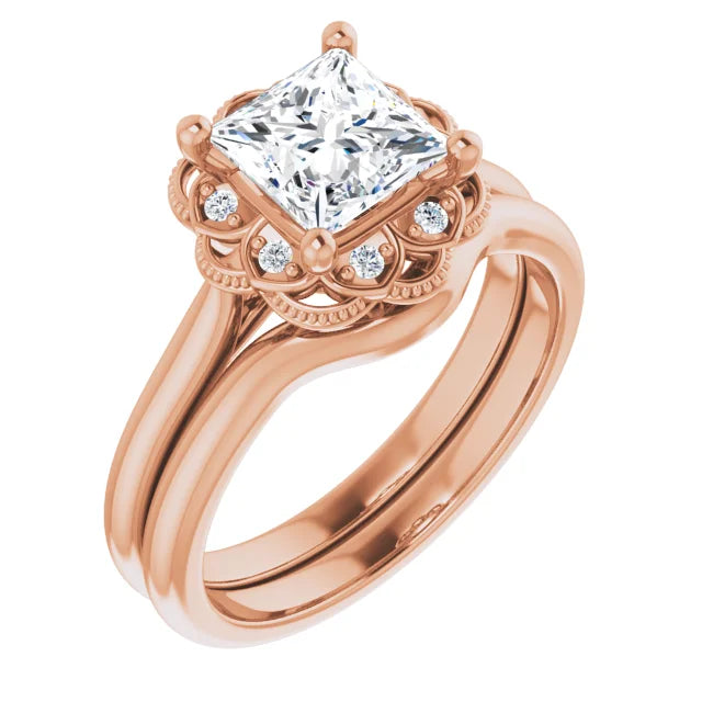 Princess Rose Gold Halo Moissanite Engagement Ring