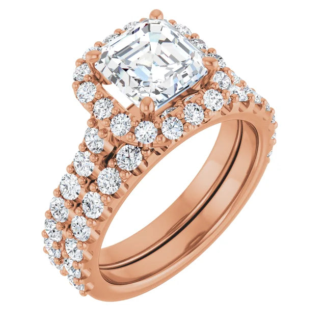 Asscher Rose Gold Halo Moissanite Engagement Ring
