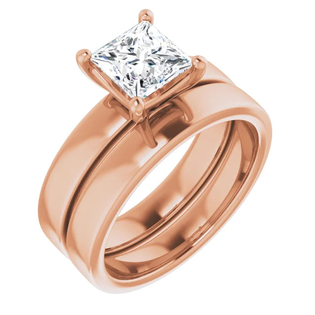 Princess Wide Band Solitaire Engagement Ring