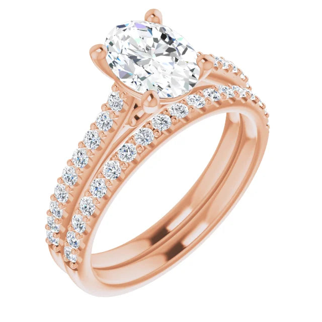 Oval Rose Gold Pave Style Moissanite Engagement Ring