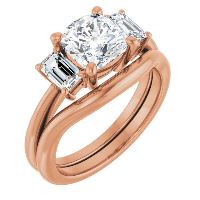 Cushion Rose Gold Tri Stone Moissanite Engagement Ring