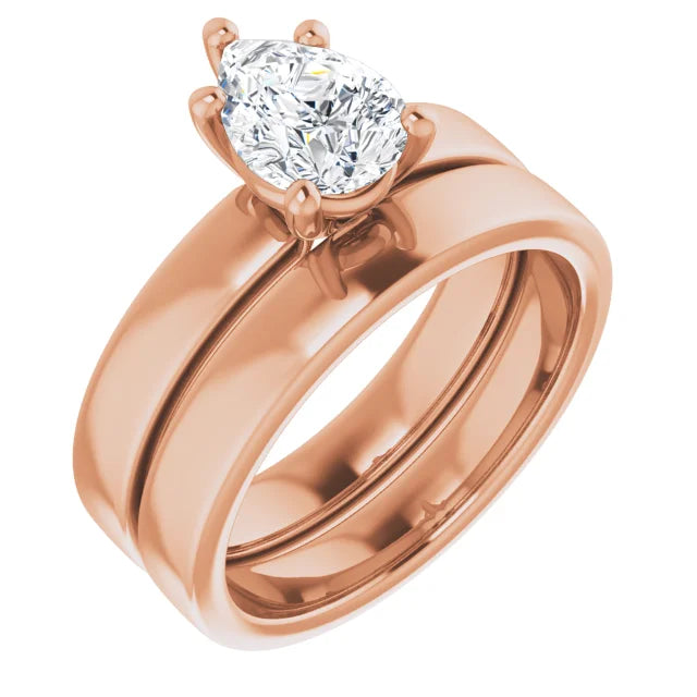 Pear Rose Gold Wide Band Solitaire Moissanite Engagement Ring