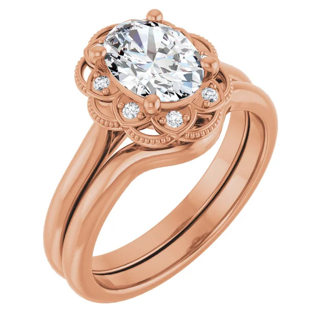 Oval Rose Gold Halo Moissanite Engagement Ring