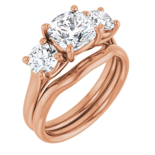 Cushion Rose Gold Tri Stone Moissanite Engagement Ring