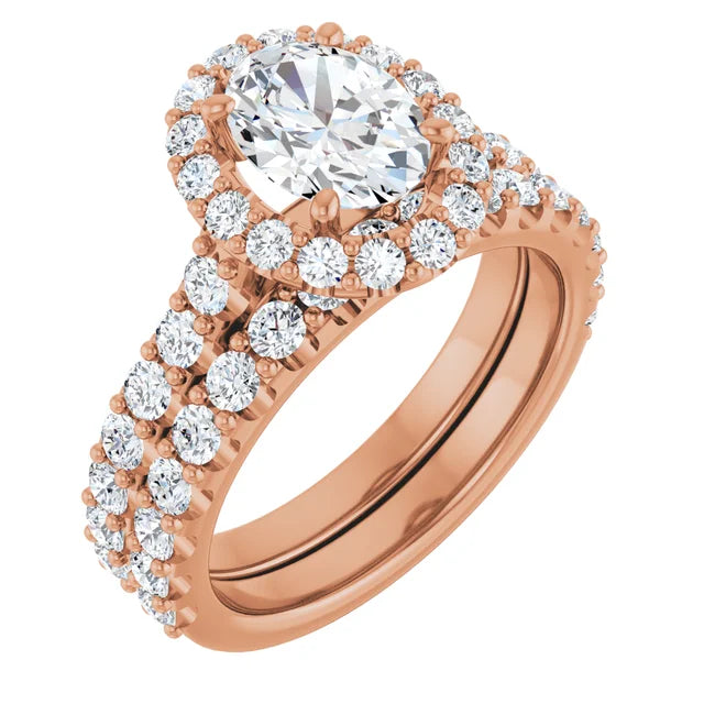 Oval Rose Gold Halo Moissanite Engagement Ring