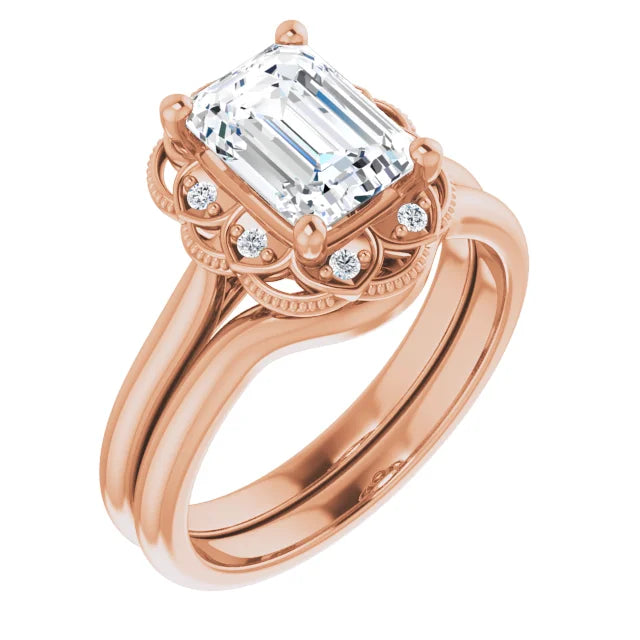 Emerald Rose Gold Halo Moissanite Engagement Ring