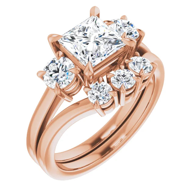 Princess Rose Gold Tri Stone Moissanite Engagement Ring