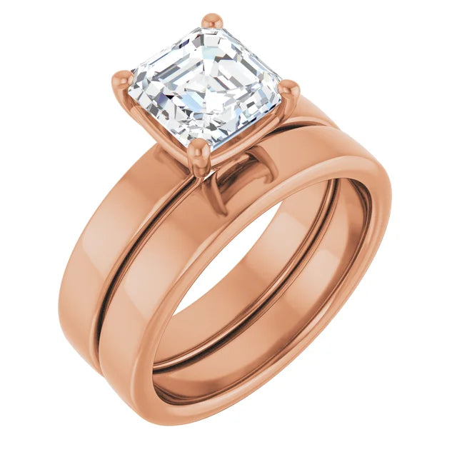 Asscher Rose Gold Wide Band Solitaire Moissanite Engagement Ring