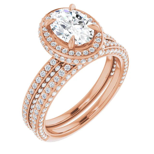 Oval Rose Gold Halo Pave Style Moissanite Engagement Ring
