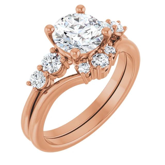 Round Brilliant Multi Stone Accent Style Engagement Ring