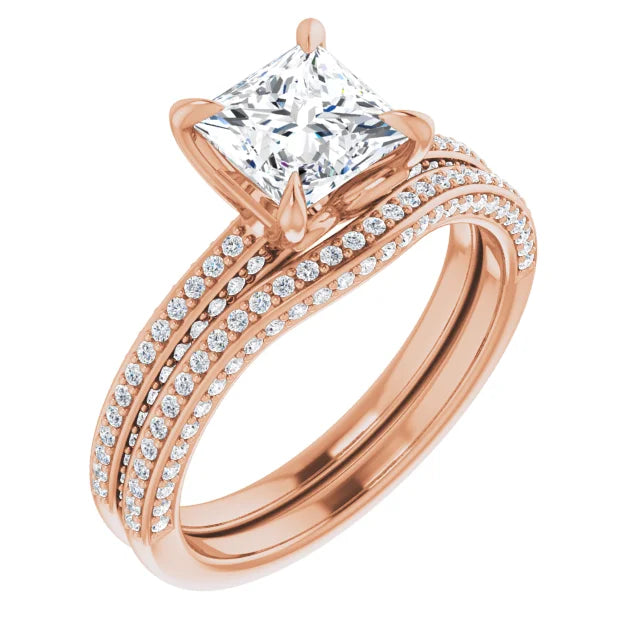 Princess Rose Gold Pave Moissanite Engagement Ring