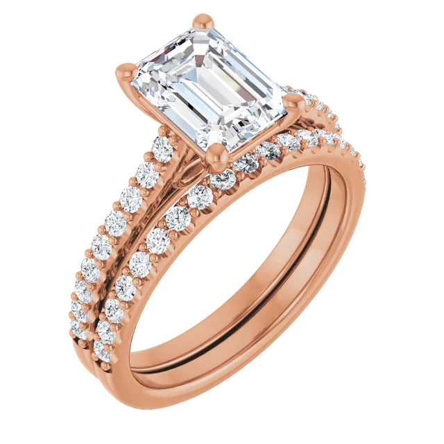 Emerald Rose Gold Pave Style Moissanite Engagement Ring
