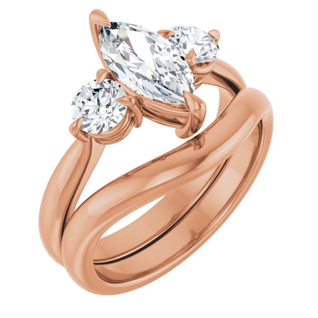 Marquise Rose Gold Tri Stone Moissanite Engagement Ring
