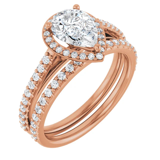 Pear Rose Gold Halo Moissanite Engagement Ring
