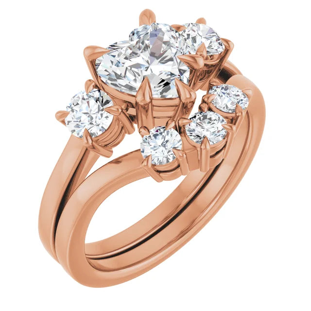 Heart Rose Gold Tri Stone Moissanite Engagement Ring