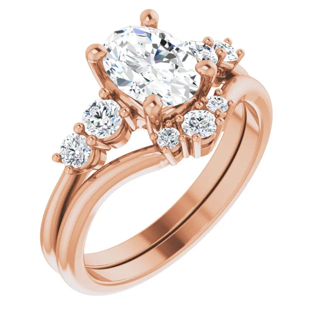 Oval Rose Gold Accent Moissanite Engagement Ring