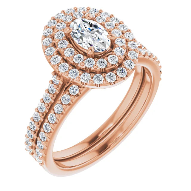 Oval Double Halo Rose Gold Lab Diamond Engagement Ring