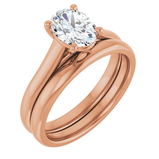Four Claw Oval Rose Gold Solitaire Moissanite Engagement Ring