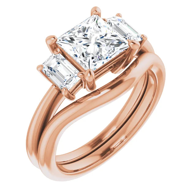 Princess Rose Gold Tri Stone Moissanite Engagement Ring