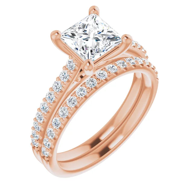 Princess Rose Gold Pave Style Moissanite Engagement Ring
