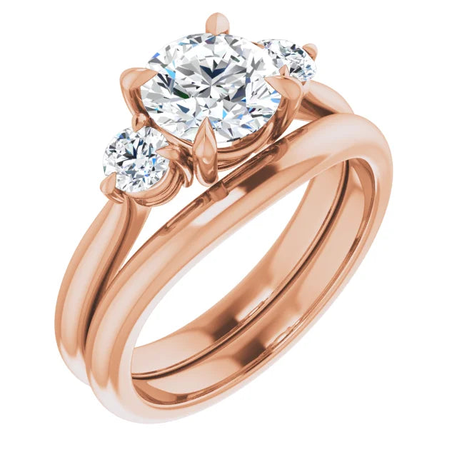 Round Brilliant Rose Gold Tri Stone Moissanite Engagement Ring