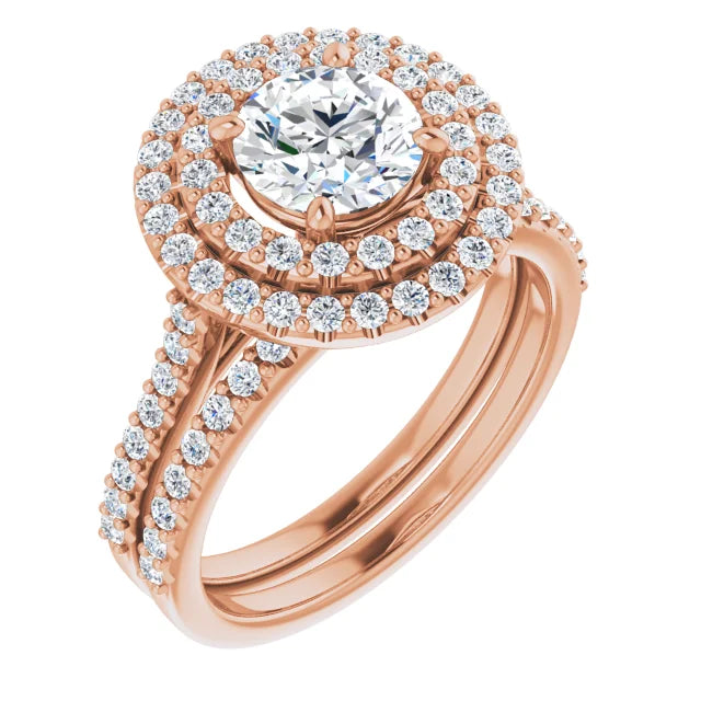 Round Brilliant Double Halo Rose Gold Moissanite Engagement Ring