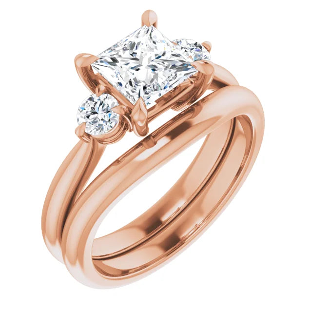 Princess Rose Gold Tri Stone Moissanite Engagement Ring