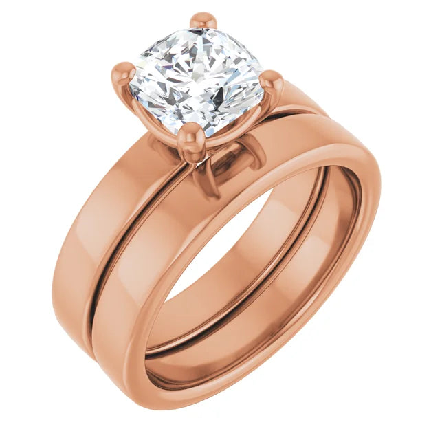 Cushion Wide Band Solitaire Engagement Ring
