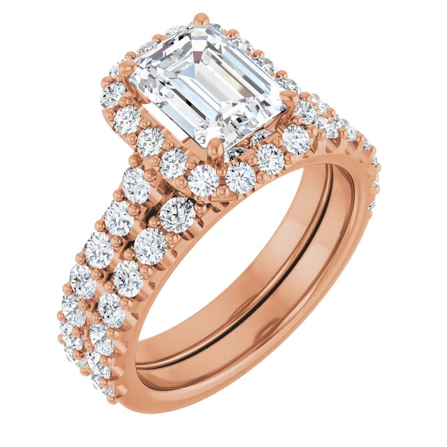 Emerald Rose Gold Halo Moissanite Engagement Ring