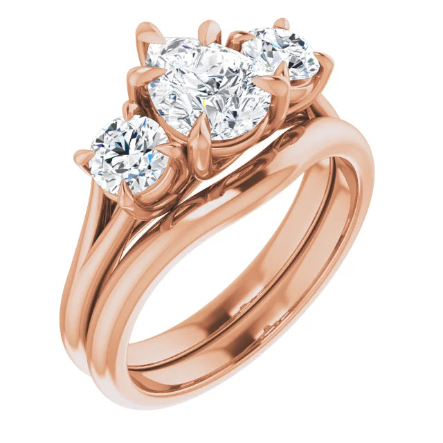 Pear Rose Gold Tri Stone Moissanite Engagement Ring