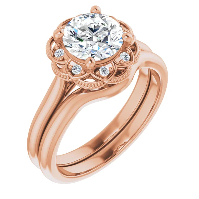 Round Brilliant Rose Gold Halo Moissanite Engagement Ring