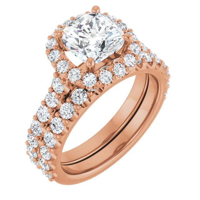 Cushion Rose Gold Halo Moissanite Engagement Ring