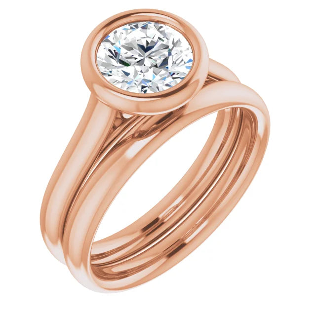 Round Brilliant Rose Gold Solitaire Bezel Moissanite Engagement Ring