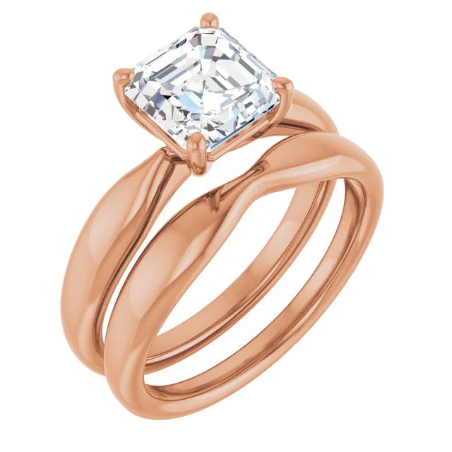 Asscher Rose Gold Solitaire Moissanite Engagement Ring
