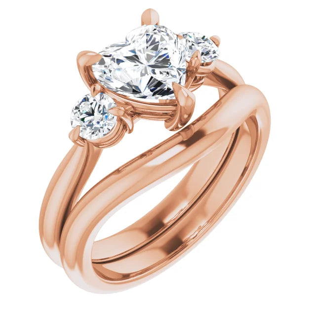 Heart Rose Gold Tri Stone Moissanite Engagement Ring