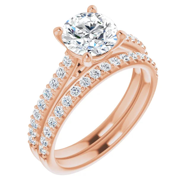 Round Brilliant Rose Gold Pave Style Moissanite Engagement Ring