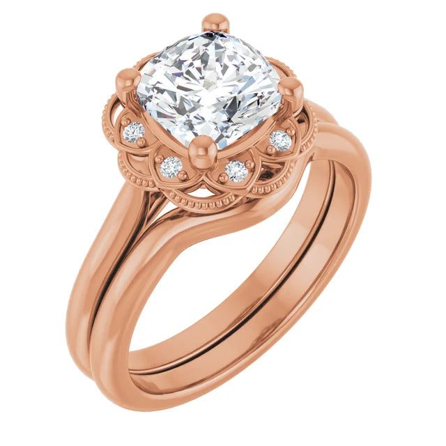 Cushion Rose Gold Halo Moissanite Engagement Ring