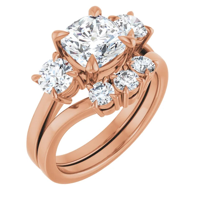 Cushion Rose Gold Tri Stone Moissanite Engagement Ring