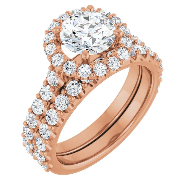 Round Brilliant Rose Gold Halo Moissanite Engagement Ring