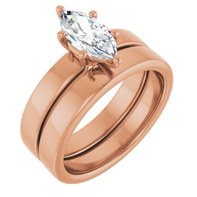 Marquise Wide Band Solitaire Engagement Ring