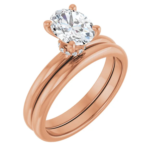 Oval Low Hidden Halo Solitaire Engagement Ring
