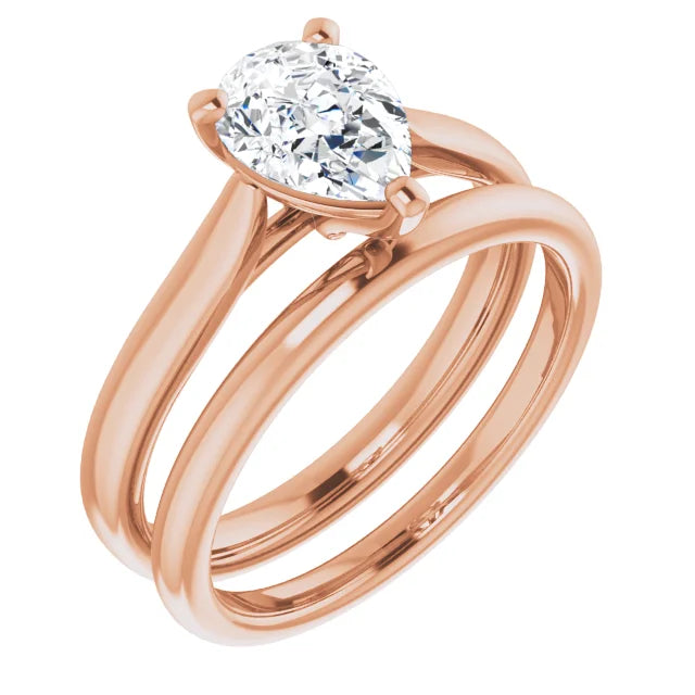 Pear Rose Gold Solitaire Moissanite Engagement Ring