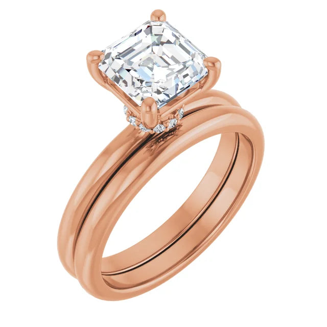 Asscher Rose Gold Solitaire Moissanite Engagement Ring
