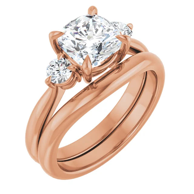 Cushion Rose Gold Tri Stone Moissanite Engagement Ring