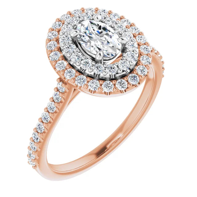 Oval Double Halo White & Rose Gold Lab Diamond Engagement Ring