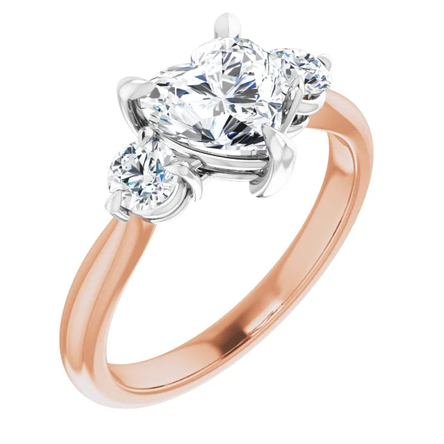 Heart White & Rose Gold Tri Stone Moissanite Engagement Ring